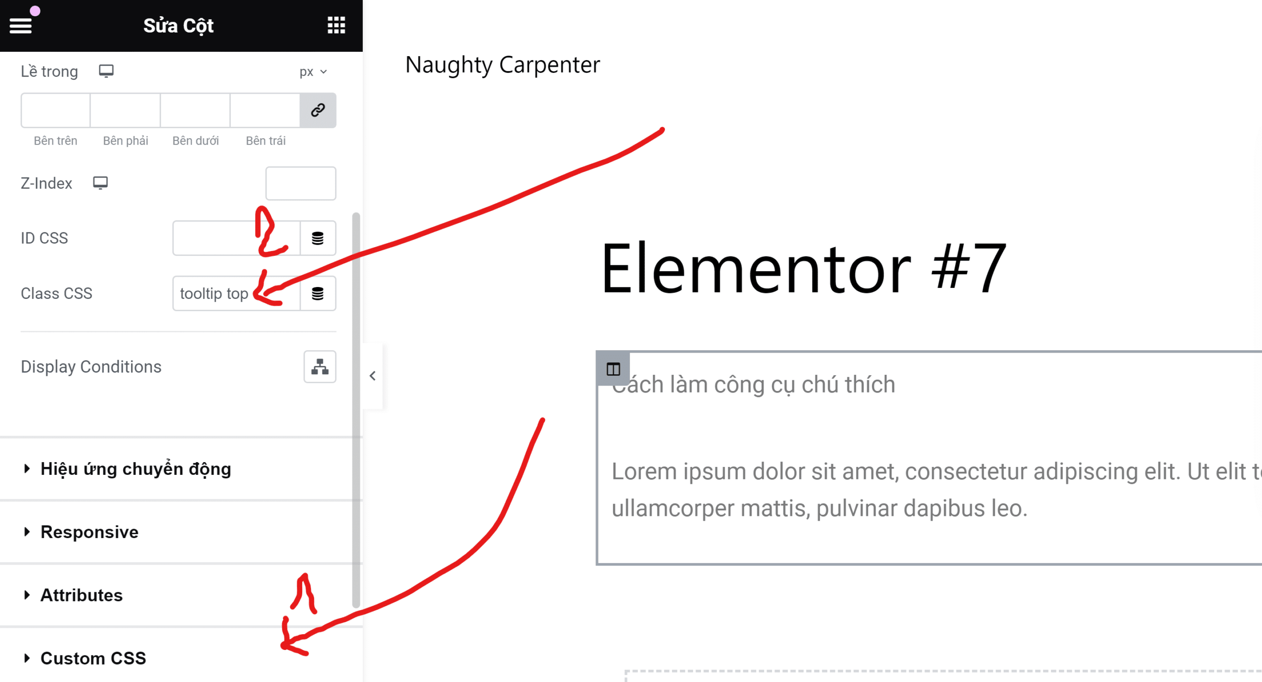 Code Hiển Thị Chú Thích Khi Hover Chuột Vào Một Thẻ Class