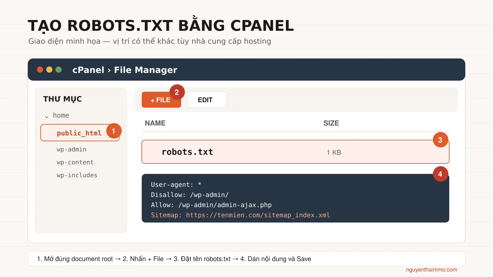Robots.txt Là Gì? Cách Tạo File Robots.txt Chuẩn SEO 4 Các bước tạo file robots.txt trong cPanel File Manager — NguyenThaiMMO