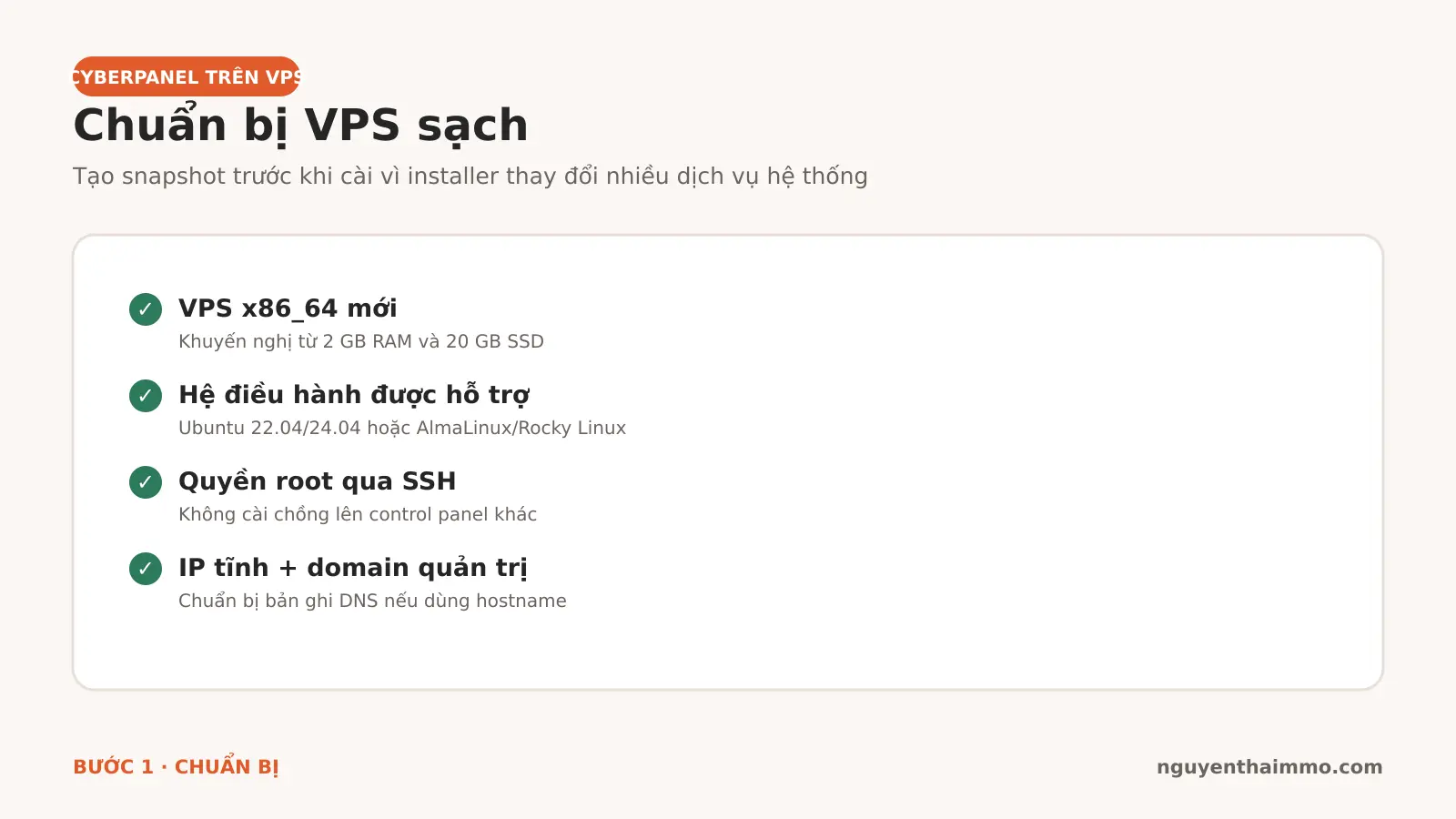 Cài CyberPanel Trên VPS: Hướng Dẫn Từng Bước 2026 2 Các điều kiện chuẩn bị VPS trước khi cài CyberPanel