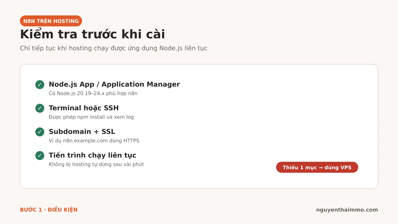 Cài n8n Trên Hosting: Hướng Dẫn cPanel Từng Bước 2 Các điều kiện cần kiểm tra trước khi cài n8n trên hosting