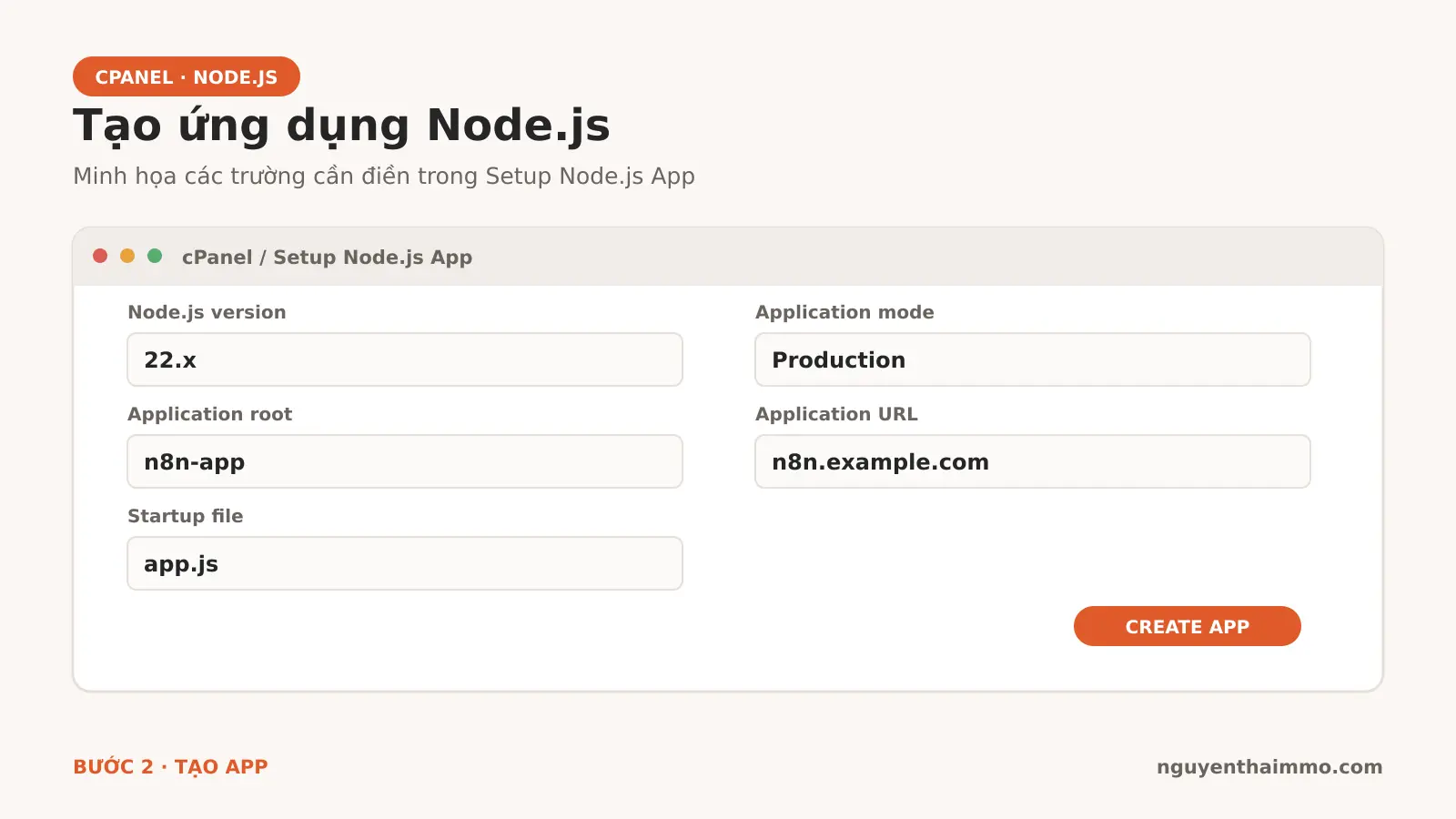 Cài n8n Trên Hosting: Hướng Dẫn cPanel Từng Bước 3 Giao diện minh họa tạo Node.js App trong cPanel để cài n8n trên hosting