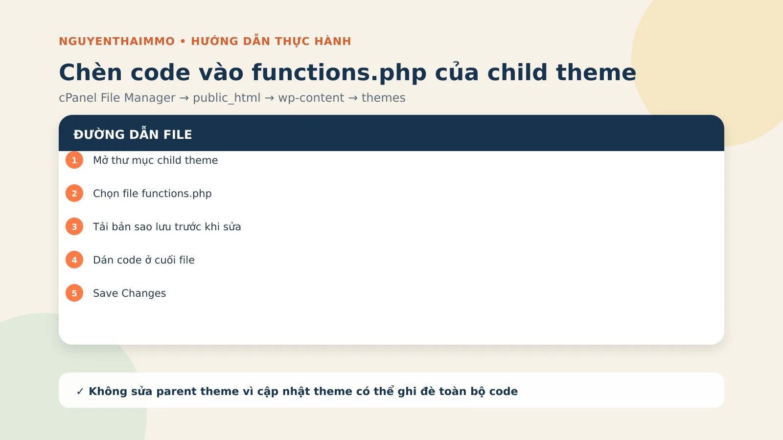 Gửi Dữ Liệu Contact Form 7 Về Google Sheets Không Plugin 5 Đường dẫn chèn code vào functions.php của child theme bằng cPanel