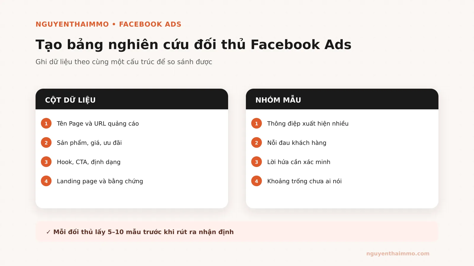 Cách Nghiên Cứu Đối Thủ Để Chạy Facebook Ads 4 Mẫu bảng phân tích đối thủ Facebook Ads — NguyenThaiMMO