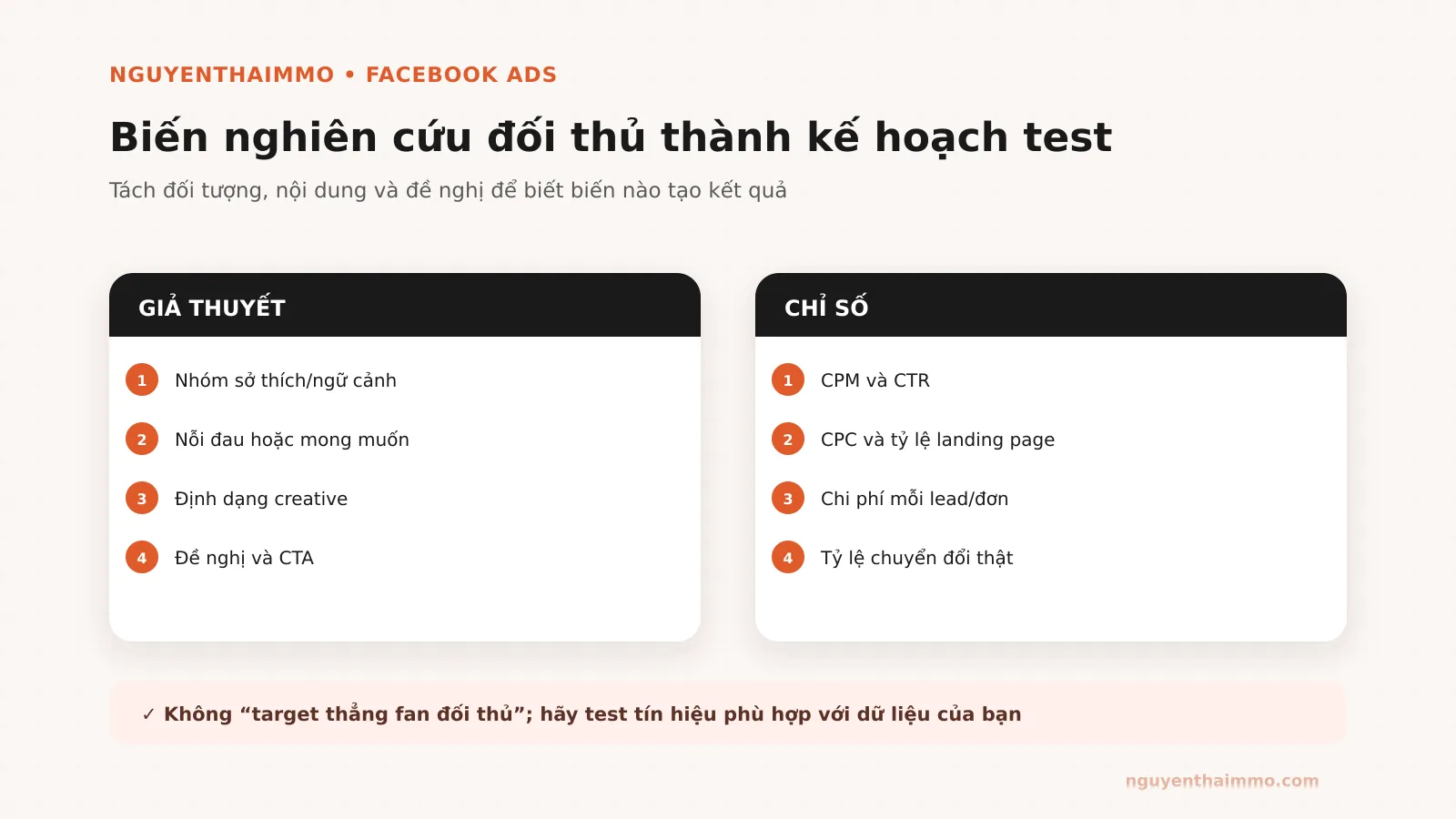 Cách Nghiên Cứu Đối Thủ Để Chạy Facebook Ads 6 Biến nghiên cứu đối thủ thành kế hoạch test Facebook Ads — NguyenThaiMMO
