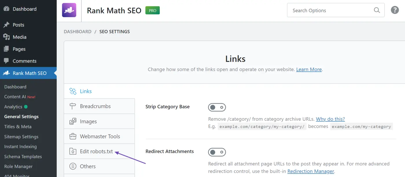 Robots.txt Là Gì? Cách Tạo File Robots.txt Chuẩn SEO 8 Chọn Edit robots.txt trong General Settings của Rank Math