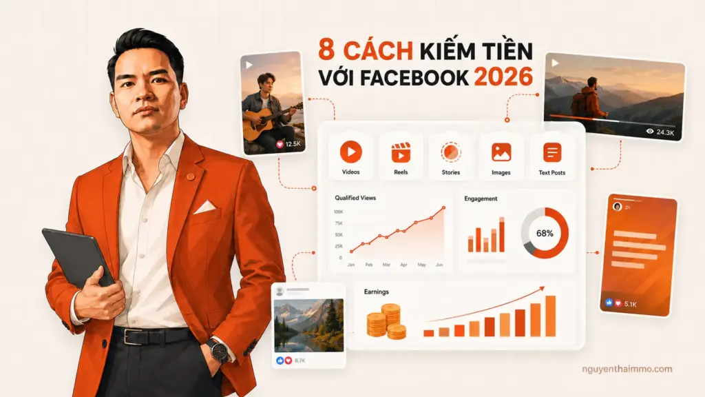 8 cách kiếm tiền với Facebook 2026 — NguyenThaiMMO