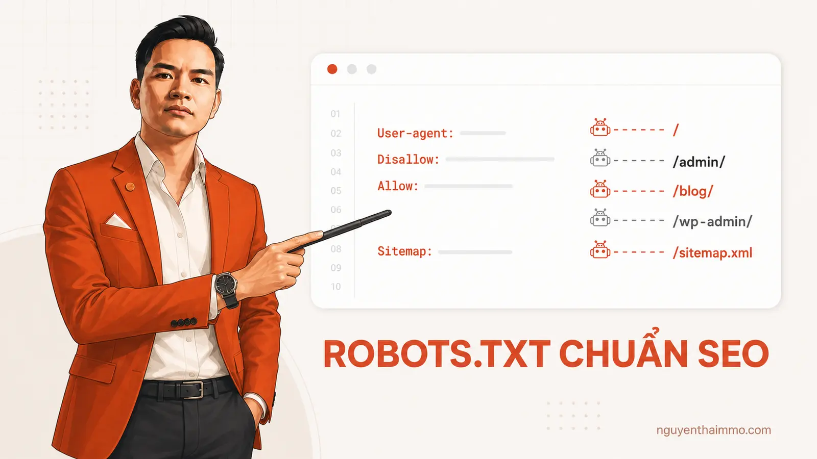 File robot chuẩn seo 13 File robots.txt chuẩn SEO với hướng dẫn bot và sitemap — NguyenThaiMMO