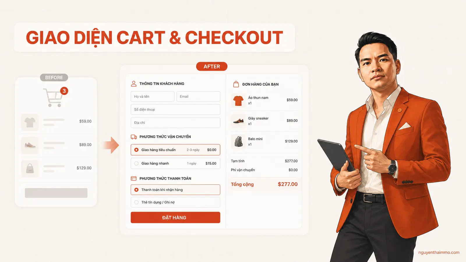So sánh giao diện Cart và Checkout — NguyenThaiMMO
