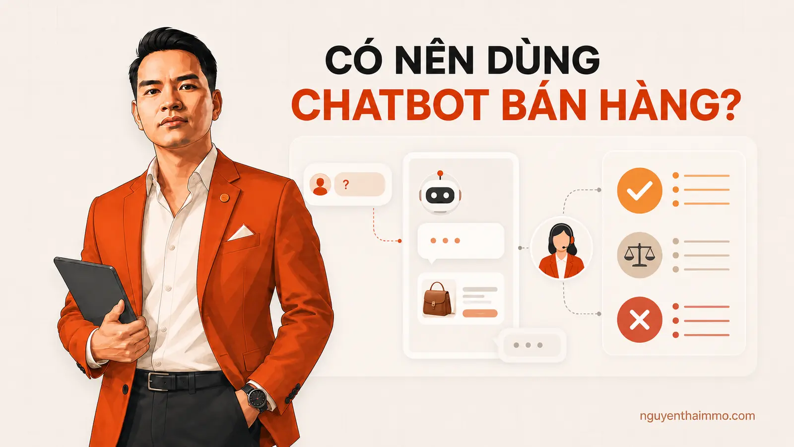 Có nên sử dụng Chat bot để bán hàng ? 7 Cover có nên dùng chatbot bán hàng — NguyenThaiMMO
