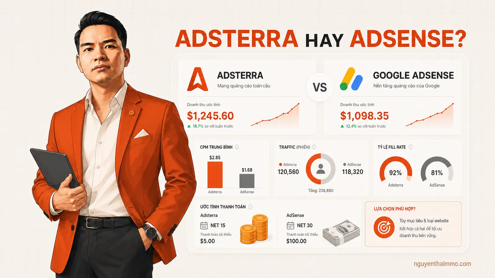 Đặt quảng cáo lên website Adsterra liệu có ngon hơn Google AdSense 17 So sánh Adsterra và Google AdSense để kiếm tiền từ website — NguyenThaiMMO