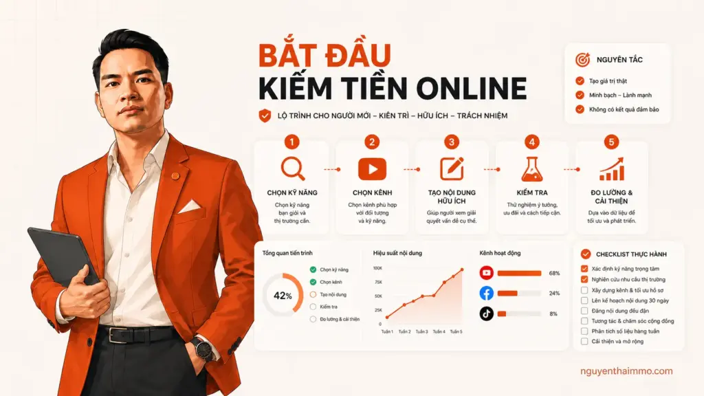 Người mới cần phải làm gì để bắt đầu kiếm tiền online 4 Lộ trình kiếm tiền online thực tế dành cho người mới — NguyenThaiMMO